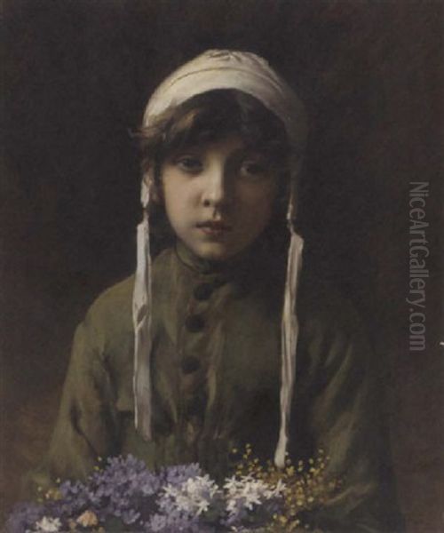 La Petite Bouqutiere Oil Painting by Charles Sprague Pearce