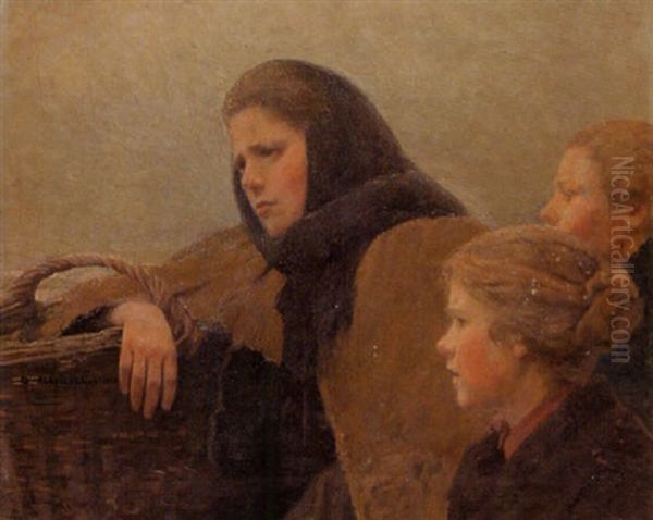 Paysanne Au Panier Et Ses Deux Filles Oil Painting by Charles Sprague Pearce