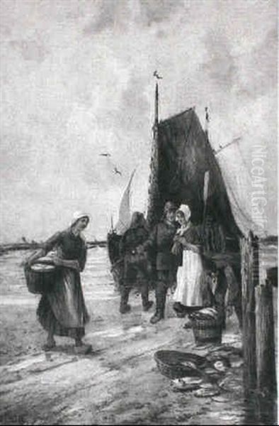 Fiskere Der Bringer Fangsten I Land Oil Painting by Charles Sprague Pearce