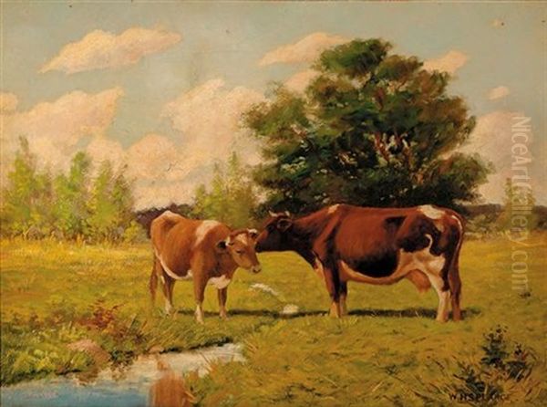 Cows By Watering Hole Oil Painting by William Houghton Sprague Pearce