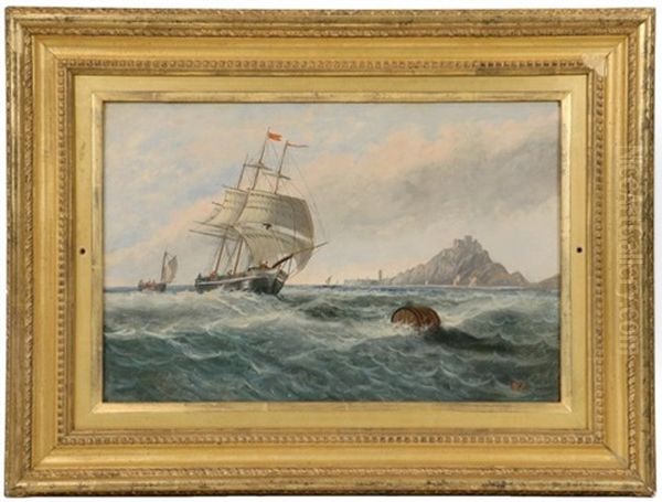 Sailing Ship Approaching A Continental Harbor Oil Painting by Robert Pearson