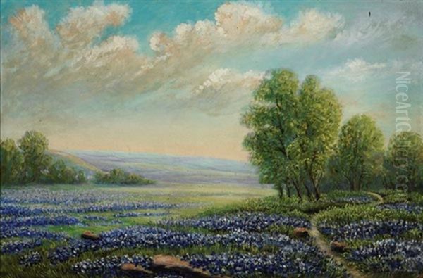 Springtime In Texas, West Of San Antonio (+ Texas Bluebonnets, Oil On Canvas Laid On Board; Pair) Oil Painting by Robert Pearson