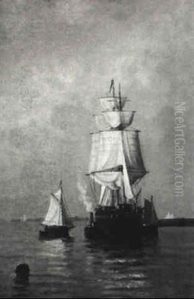 Sailing Ships In The Harbor Oil Painting by Robert Pearson