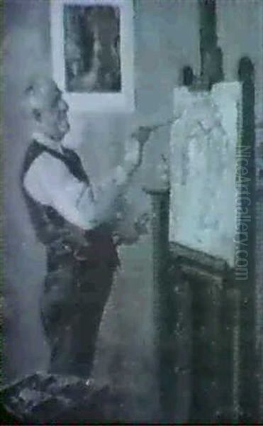 Edward Volkert At The Easel Oil Painting by Lute C. Pease