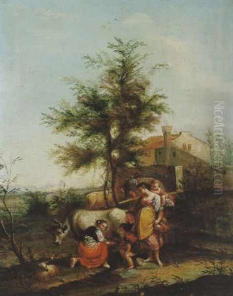 Paesaggio Con Scena Pastorale Oil Painting by Domenico Pecchio