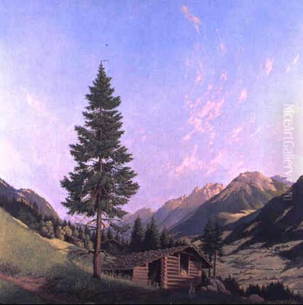 Sommertag Im Begrenzerwald, Sennhutte Und Alte Fichte Oil Painting by Ernst Peche