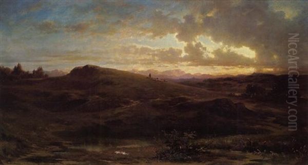 Gebirgslandschaft Bei Abendsonne by Heinrich Freiherr von Pechmann