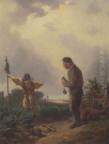 Alter Bauer Vor Einer Vogelscheuche Oil Painting by Heinrich Freiherr von Pechmann