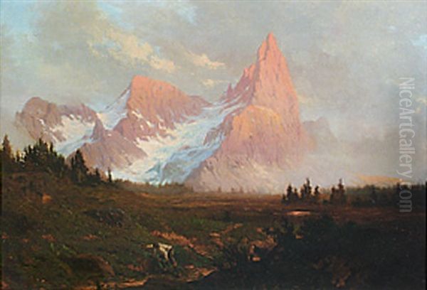 An Extensive Alpine Landscape Oil Painting by Heinrich Freiherr von Pechmann