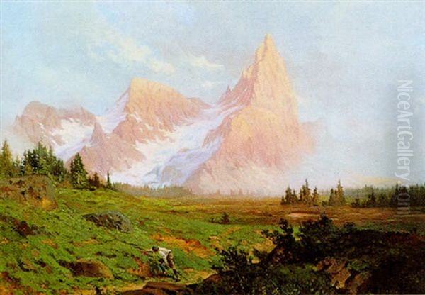 Abendstimmung Auf Hochplateau In Den Dolomiten Oil Painting by Heinrich Freiherr von Pechmann