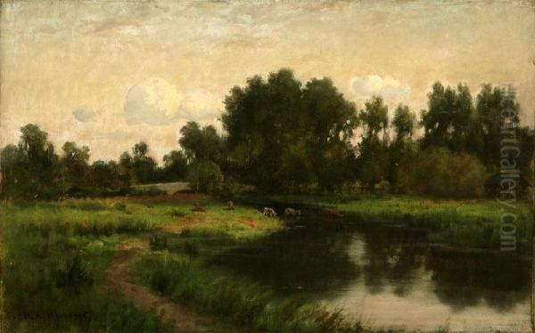 Pastoral Landscape With Grazing Cows Oil Painting by Hiram Reynolds Bloomer