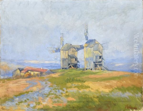 Windmills Near Klobouky Oil Painting by Frantisek Pecinka