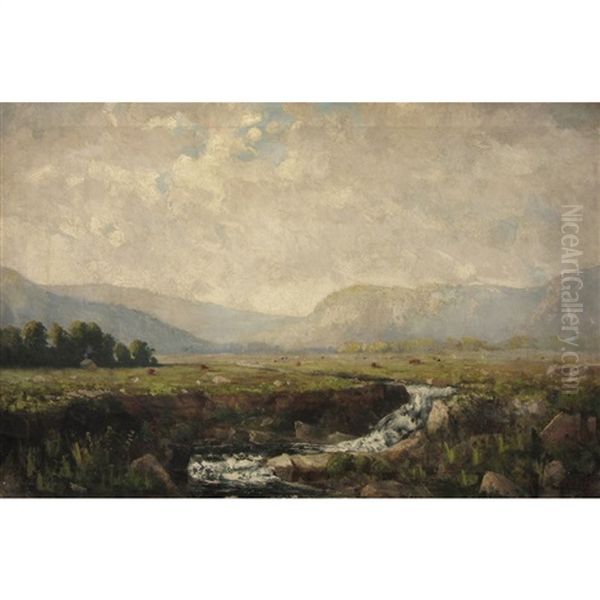 Clear Skies Above Rapids In A Mountainous Landscape Oil Painting by Charles Peck