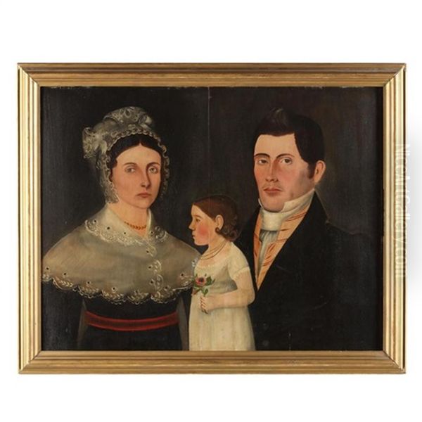 Portrait Of William Botts Benjamin, Mrs. Benjamin & Daughter Oil Painting by Sheldon Peck