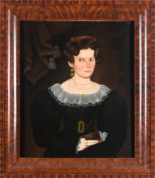 Portrait Of A Young Woman Holding A Book Oil Painting by Sheldon Peck