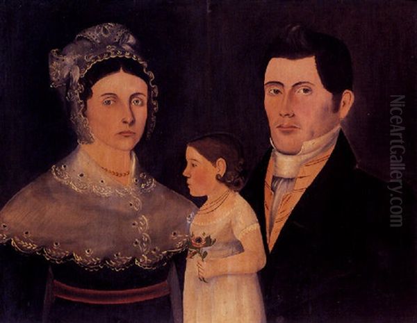 Portrait Of William Botts Benjamin, Mrs. Benjamin And Their Daughter Oil Painting by Sheldon Peck