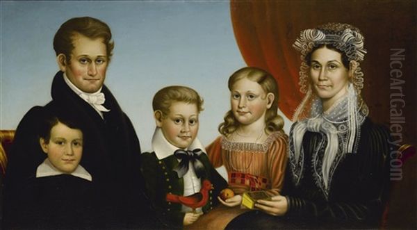 Portrait Of The Pratt Family Of Essex, Connecticut Oil Painting by Deacon Robert Peckham