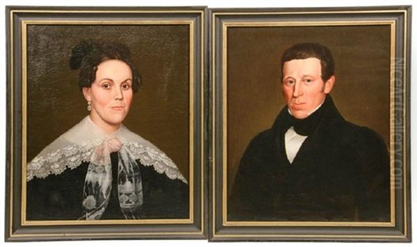 Portraits Of Almond Derby And His Wife Abigail Kendall Derby Oil Painting by Deacon Robert Peckham