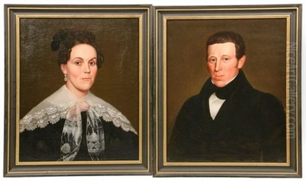 Portraits Of Almond Derby And His Wife Abigail Kendall Derby Oil Painting by Deacon Robert Peckham