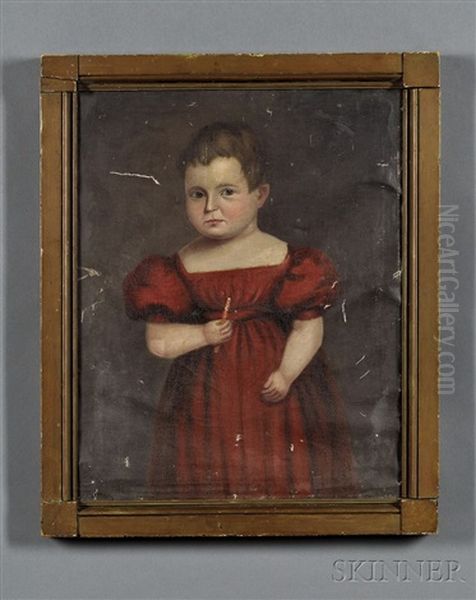 Portrait Of A Child In A Red Dress Holding A Candy Cane Oil Painting by Deacon Robert Peckham