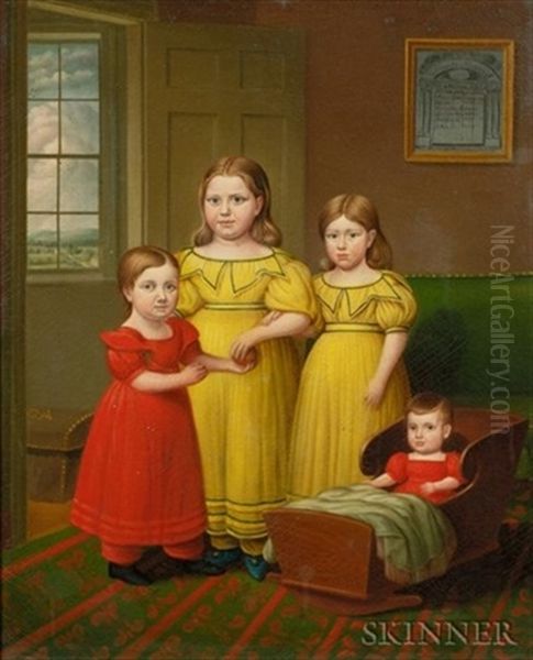 Portrait Of The Children Of Oliver Adams, Bolton, Massachusetts Oil Painting by Deacon Robert Peckham