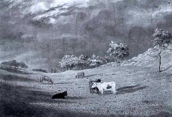 Grazing Cattle Oil Painting by Felix Augustus Peckham