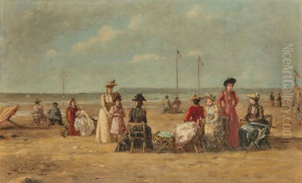 La Plage De Granville Oil Painting by Charles Francois Pecrus