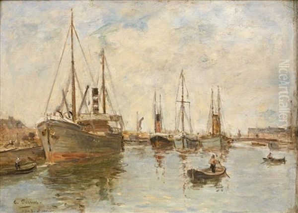 Bateaux Au Port De Trouville, 1903 Oil Painting by Charles Francois Pecrus