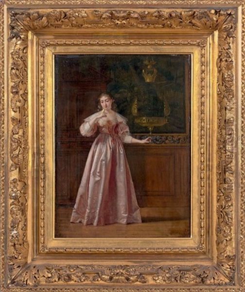 Jeune Femme A La Perruche Oil Painting by Charles Francois Pecrus