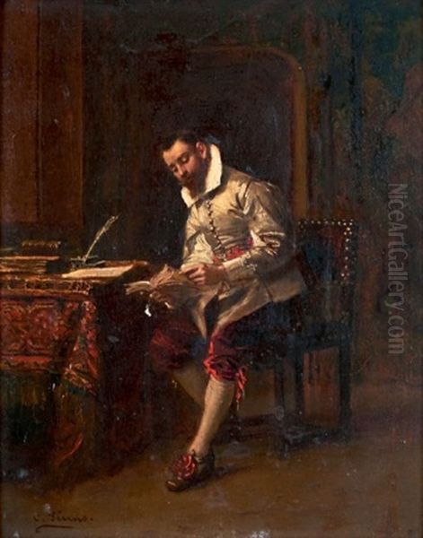 Homme A Sa Lecture Oil Painting by Charles Francois Pecrus