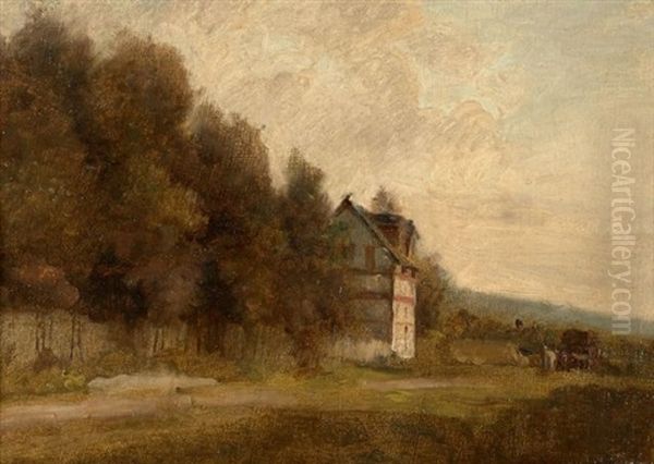 Maison A Colombage Dans Un Parc Oil Painting by Charles Francois Pecrus