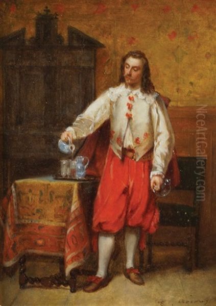 Man Pouring A Drink Oil Painting by Charles Francois Pecrus