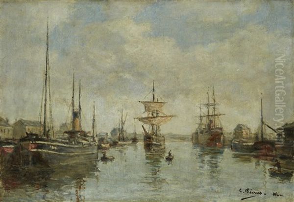 Bateaux Dans Le Port Du Havre Oil Painting by Charles Francois Pecrus