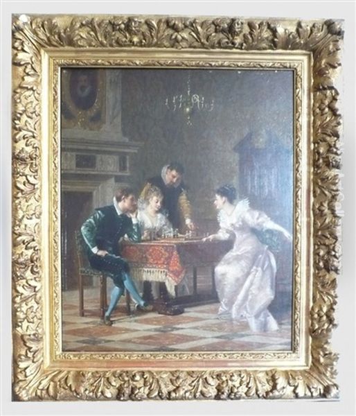 La Partie D'echecs Oil Painting by Charles Francois Pecrus