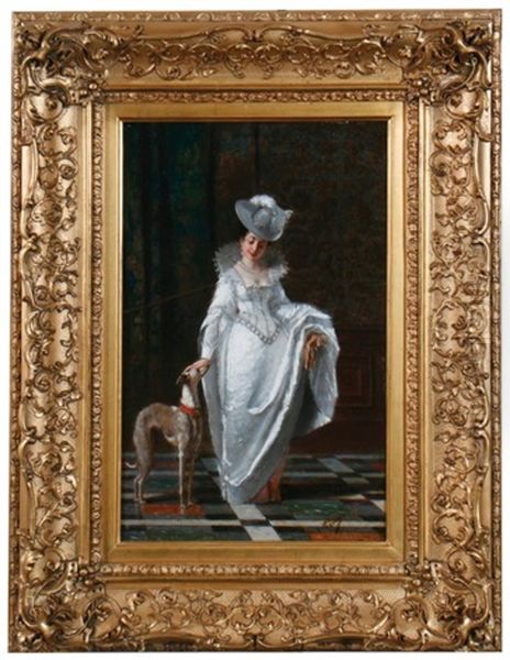 A Lady With Her Favourite Hound Oil Painting by Charles Francois Pecrus