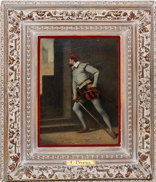 Swordsman Peering Through Doorway Oil Painting by Charles Francois Pecrus