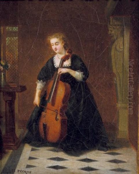 La Violoncelliste Oil Painting by Charles Francois Pecrus