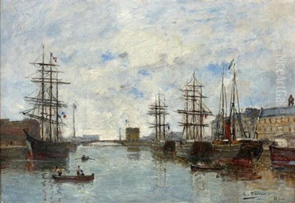 Entree Du Port Du Havre Oil Painting by Charles Francois Pecrus