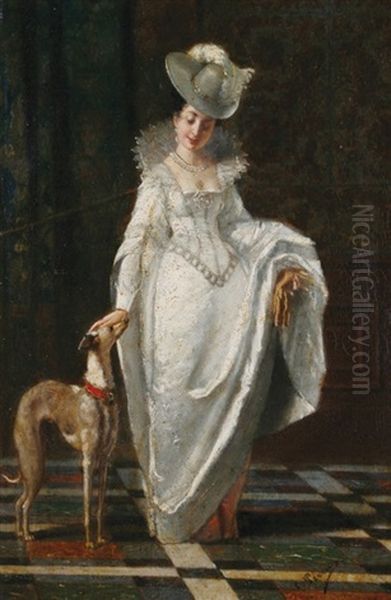 Le Depart Pour La Promenade Oil Painting by Charles Francois Pecrus