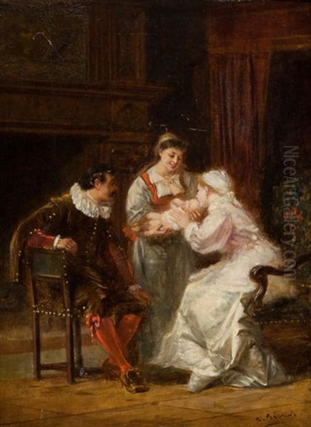 Family Oil Painting by Charles Francois Pecrus