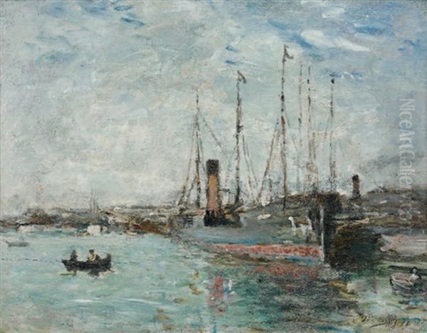 Port En Normandie Oil Painting by Charles Francois Pecrus