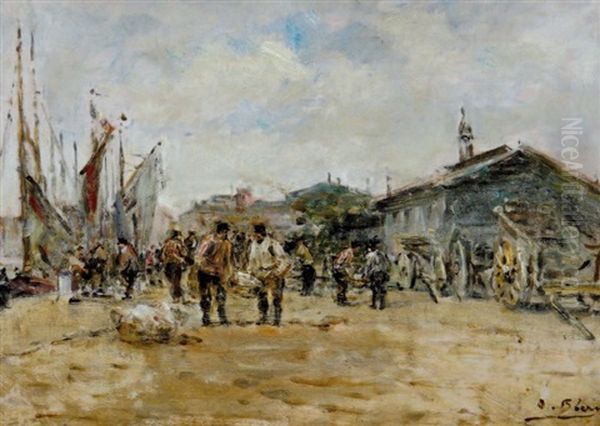 Le Port De Honfleur Anime Oil Painting by Charles Francois Pecrus