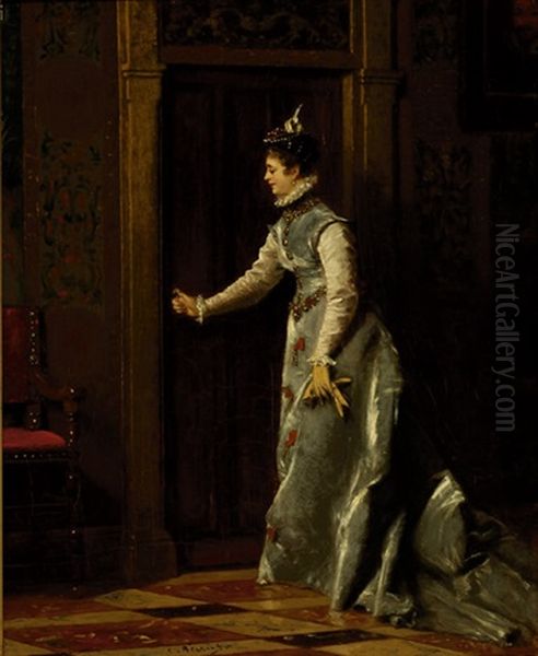 Lady In An Interior Oil Painting by Charles Francois Pecrus