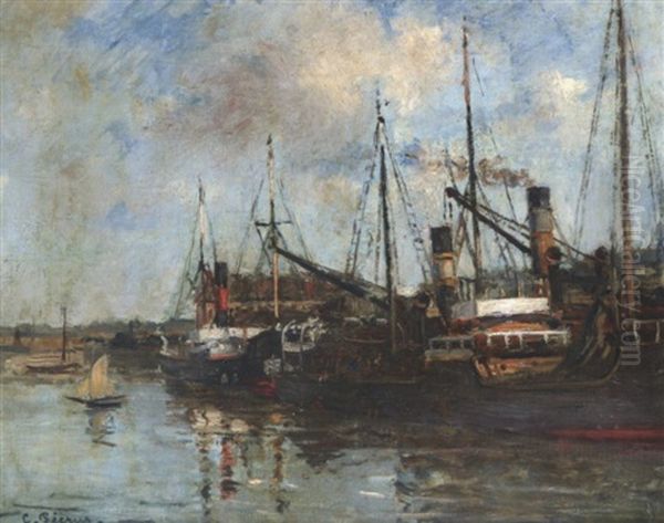 Bateaux De Peche A Quai Oil Painting by Charles Francois Pecrus