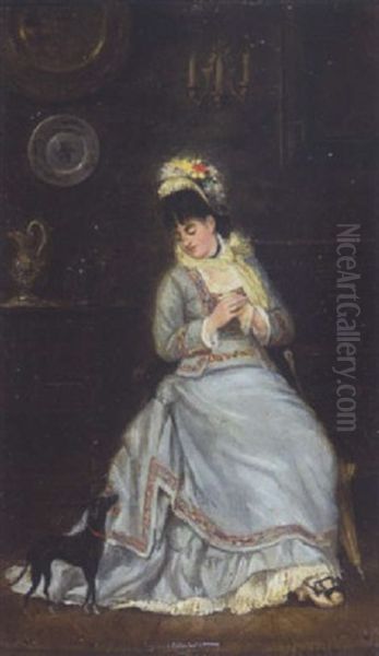 Dame Mit Hundchen Oil Painting by Charles Francois Pecrus