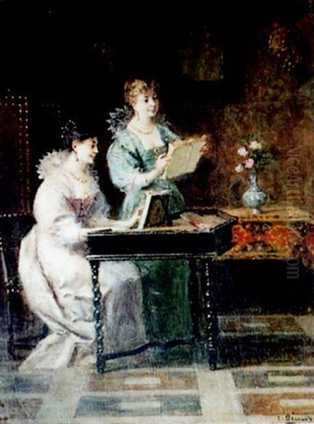 La Lecon De Chant Oil Painting by Charles Francois Pecrus