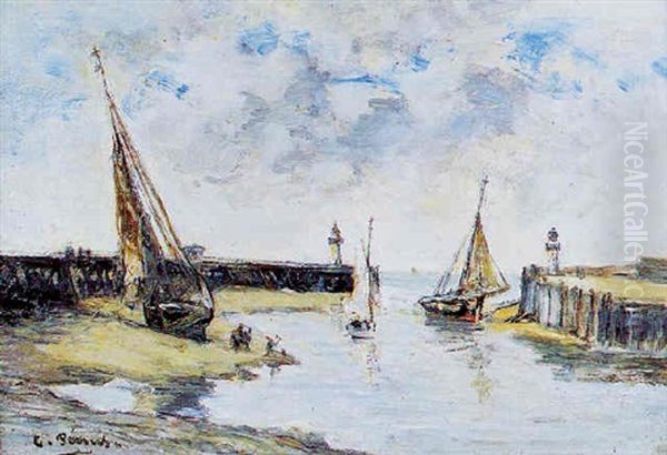 Deauville Trouville, Entree De La Touques A Maree Basse Oil Painting by Charles Francois Pecrus