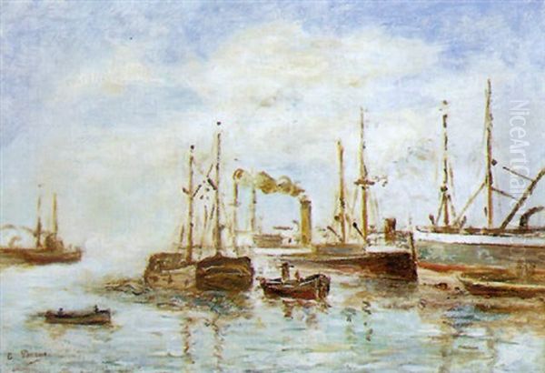 Un Port Anime De Voiliers Et De Vapeurs Oil Painting by Charles Francois Pecrus