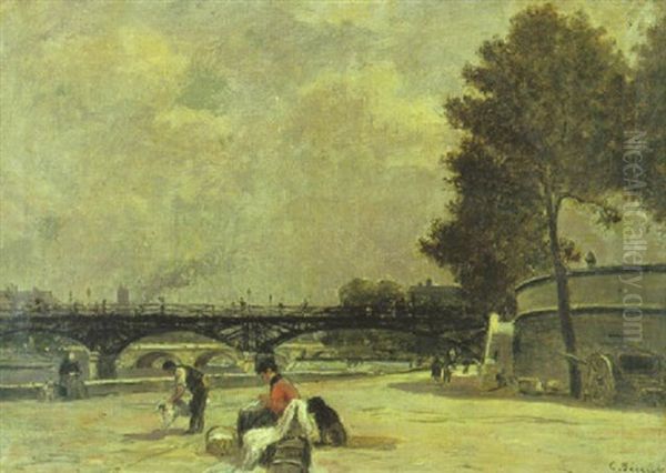 Vue De Paris Oil Painting by Charles Francois Pecrus