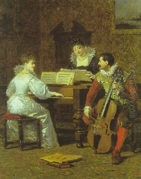 La Lecon De Musique Oil Painting by Charles Francois Pecrus